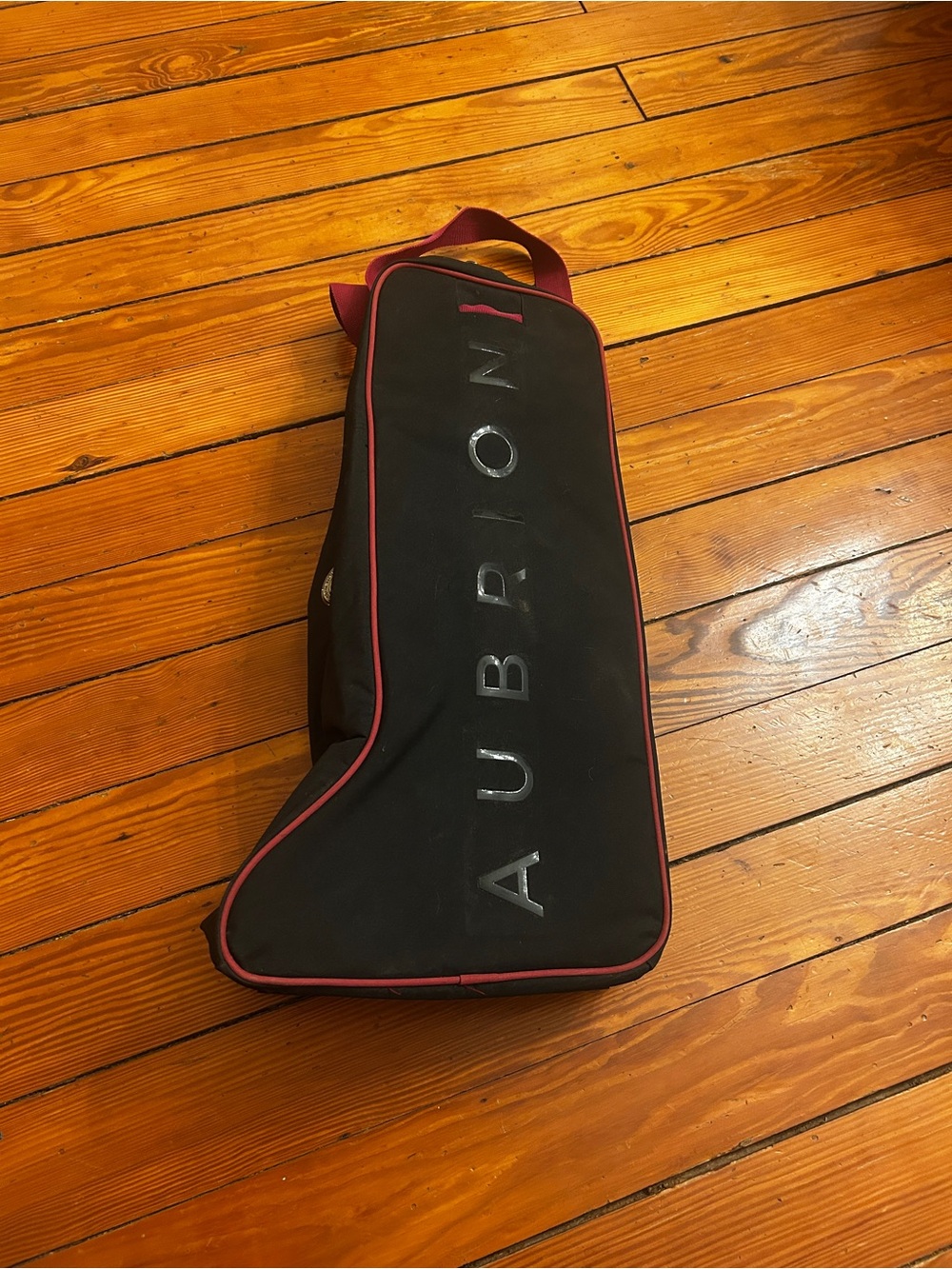 Aubrion Black Travel Boot Bag with maroon Trim